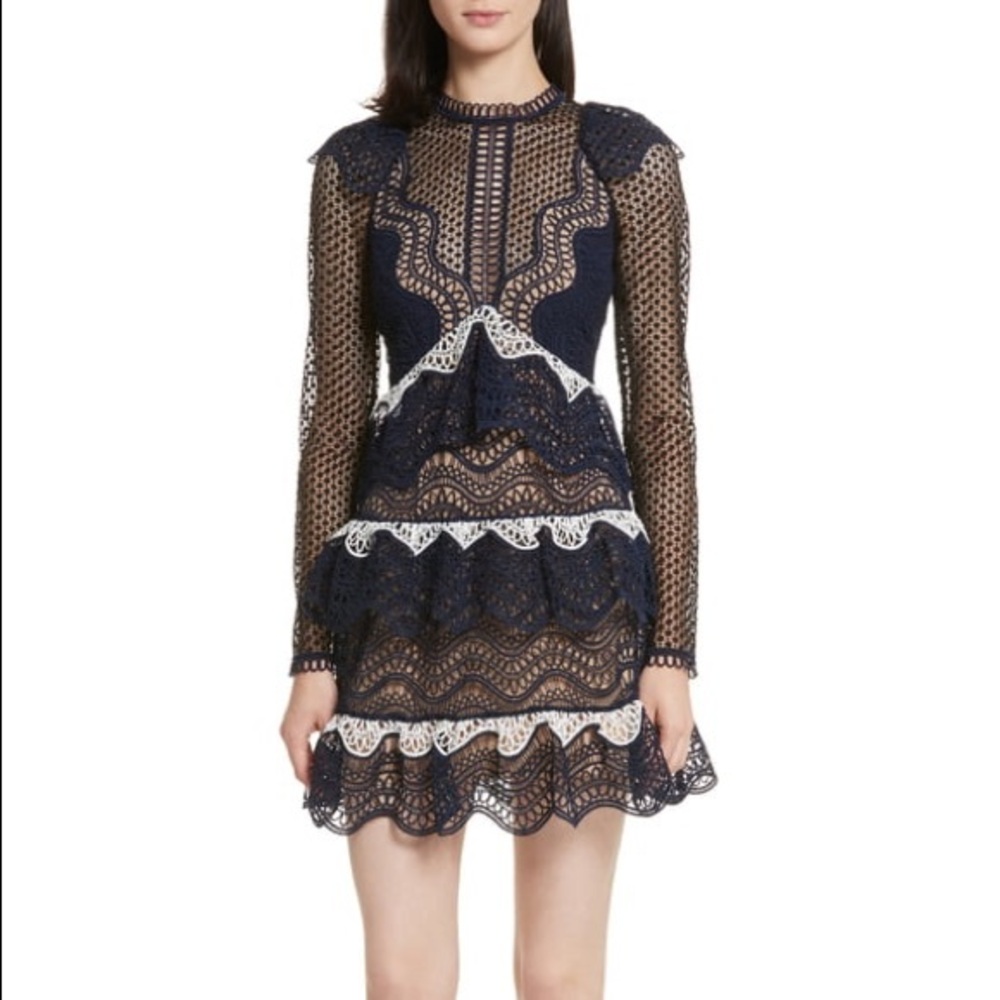 Self-Portrait Ruffle Wave Guipure Lace Minidress